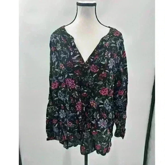 Lane Bryant Long Sleeve V Neck Smocked Yoke Blouse Floral Print Women's Size‎ 22 - Picture 4 of 7